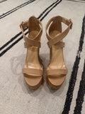 Giuseppe Zanotti Patent Leather Cork Wedges. Elegant Italian-crafted wedges in glossy nude patent leather with a cork platform heel - 38